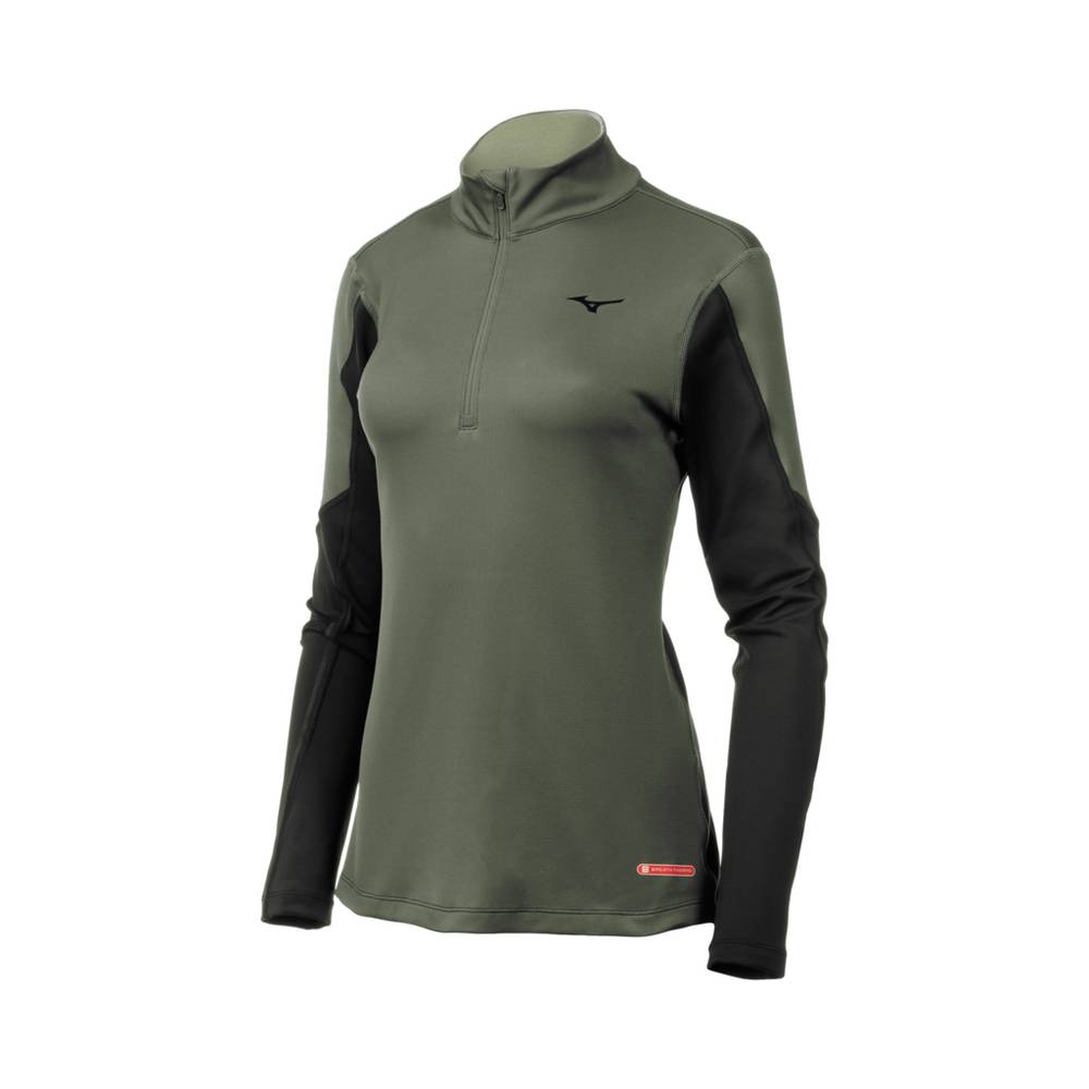 Mizuno Breath Thermo® Half Cipzáros Női Base Layer Zöld/Fekete THZ091672